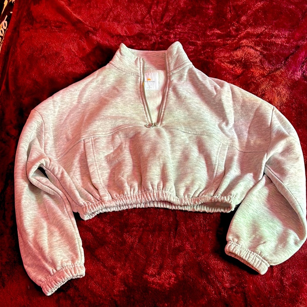 Sunday Light Gray Cropped Hoodie